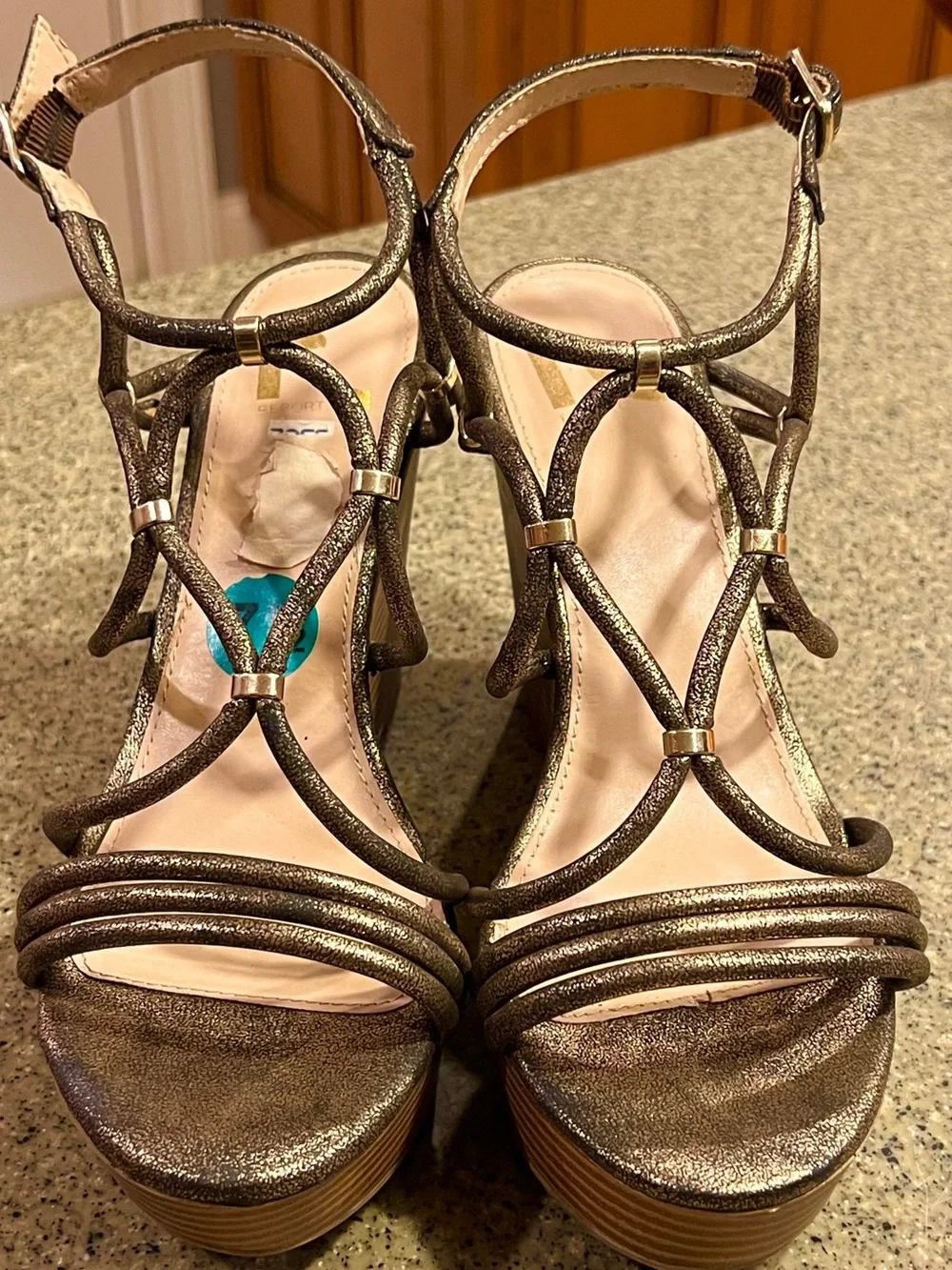Metallic Bronze Strappy Platform Sandals - Women